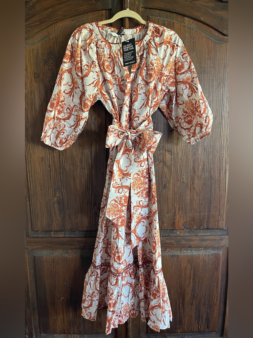 NWT Trish Scully Blaine Maxi Dress in White & Orange Paisley Print